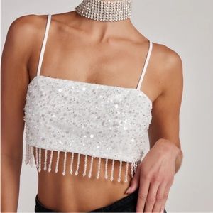 12th Tribe Affair White Sequin Fringe Top - S - NWT